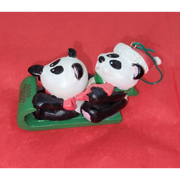 American Greeting Cards 1994 Good Friends Panda Bear Sledding Christmas Ornament - Picture 3 of 4